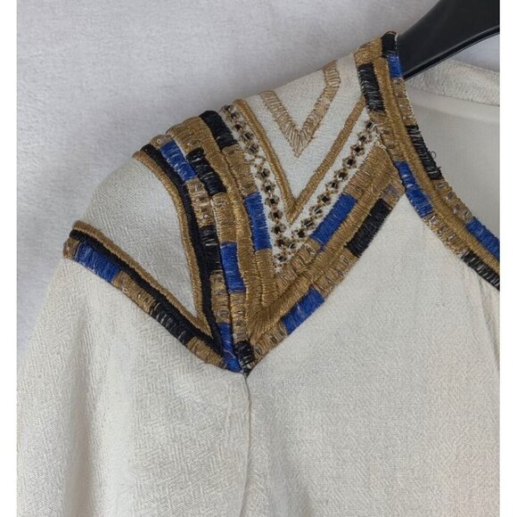 Lovestich Boho Blouse Cream Cotton Sz S Arabian Nights Beaded Hippie Embroidery - Picture 6 of 16